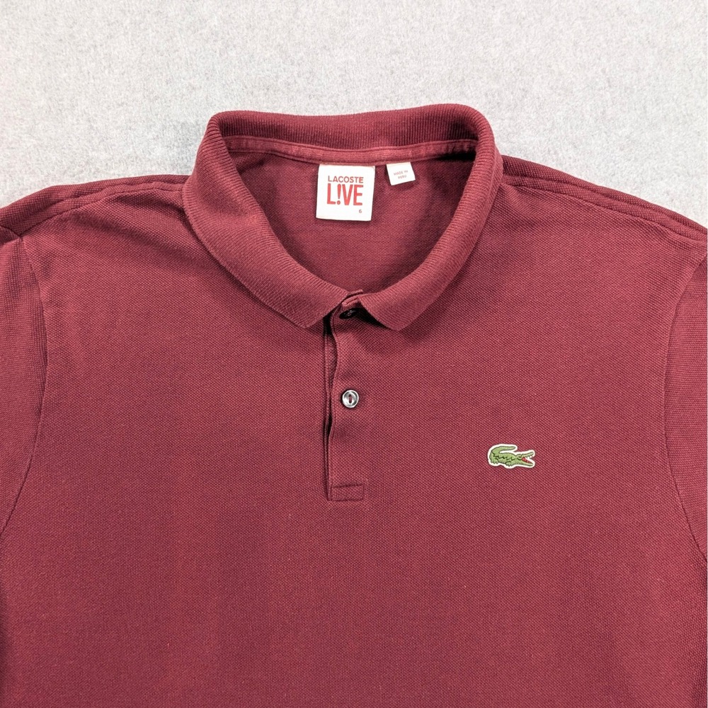 Lacoste LIVE Mens Burgundy Maroon Pique Cotton Polo Shirt Size 6 XL Slim Fit